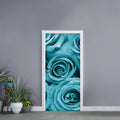 Turquoise Rose Flower Print Door Sticker