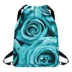Turquoise Rose Flower Print Drawstring Backpack