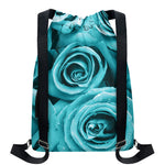 Turquoise Rose Flower Print Drawstring Backpack