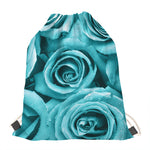 Turquoise Rose Flower Print Drawstring Bag