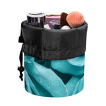 Turquoise Rose Flower Print Drawstring Makeup Bag
