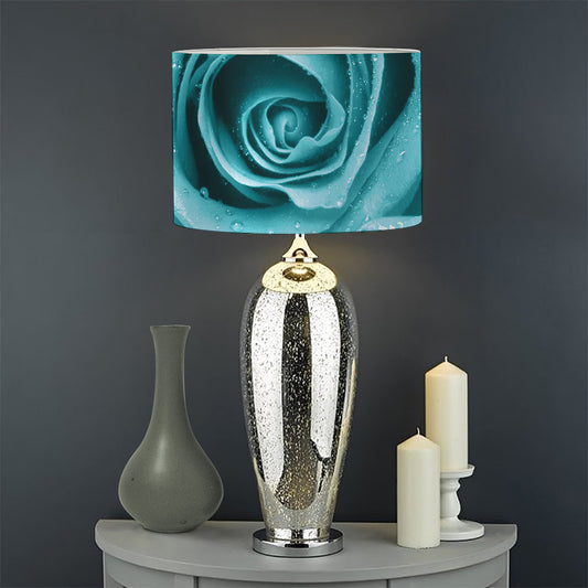 Turquoise Rose Flower Print Drum Lamp Shade