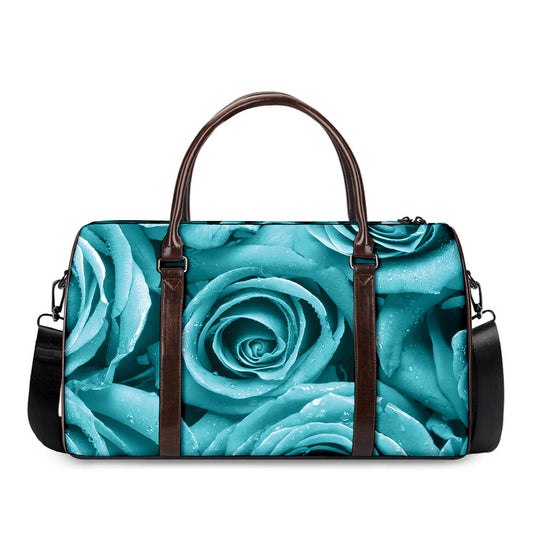Turquoise Rose Flower Print Duffle Bag
