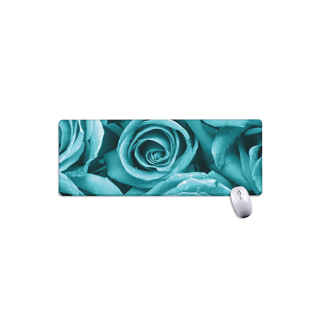 Turquoise Rose Flower Print Extended Mouse Pad