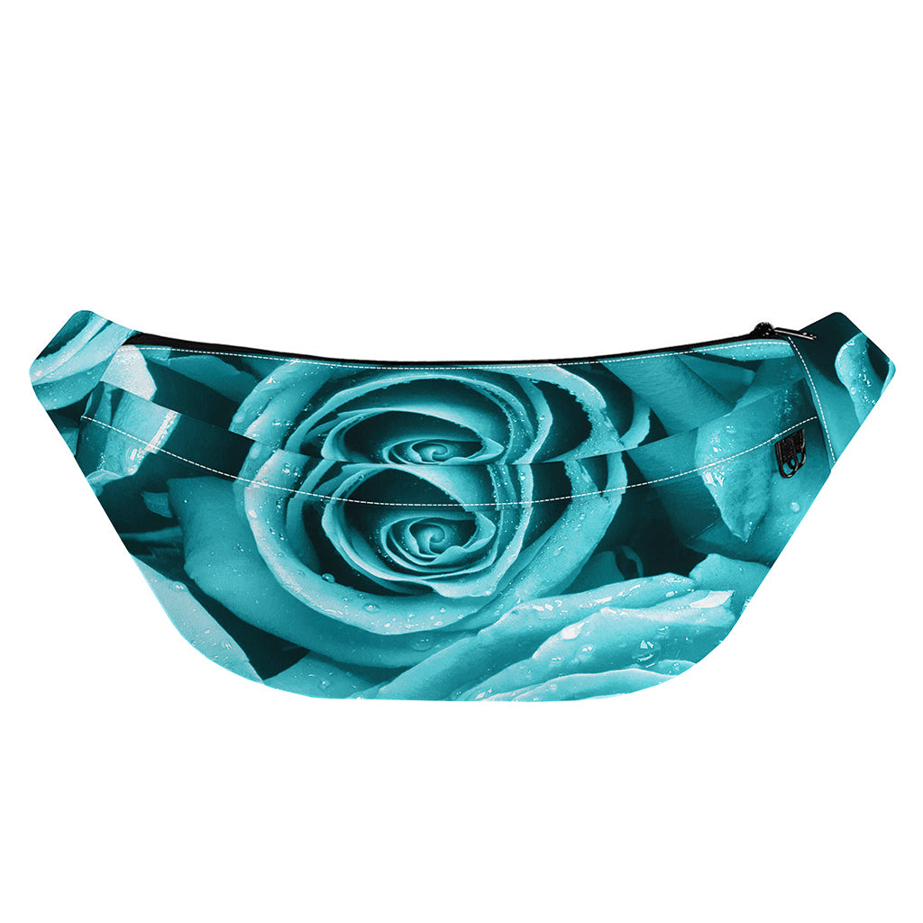 Turquoise Rose Flower Print Fanny Pack