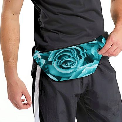 Turquoise Rose Flower Print Fanny Pack