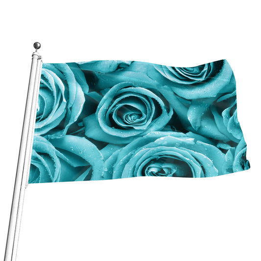 Turquoise Rose Flower Print Flag