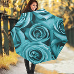 Turquoise Rose Flower Print Foldable Umbrella
