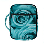 Turquoise Rose Flower Print Front Pocket Bible Bag