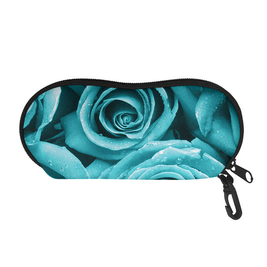 Turquoise Rose Flower Print Glasses Case