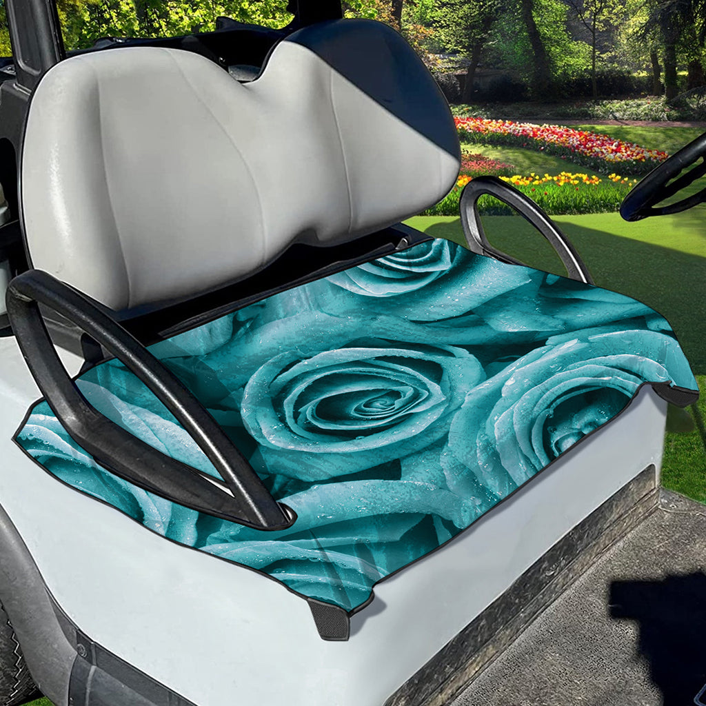 Turquoise Rose Flower Print Golf Cart Seat Cover