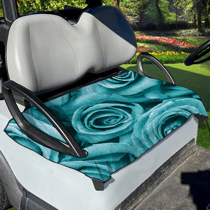 Turquoise Rose Flower Print Golf Cart Seat Cover