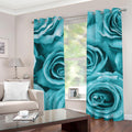 Turquoise Rose Flower Print Grommet Curtains
