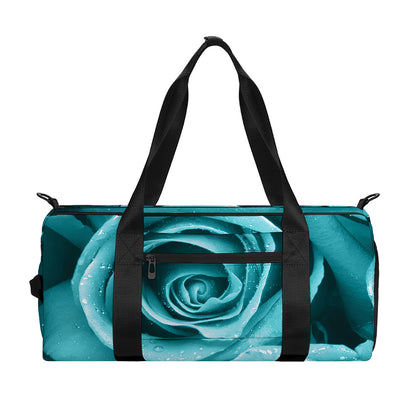 Turquoise Rose Flower Print Gym Bag