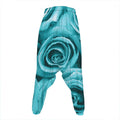 Turquoise Rose Flower Print Hammer Pants