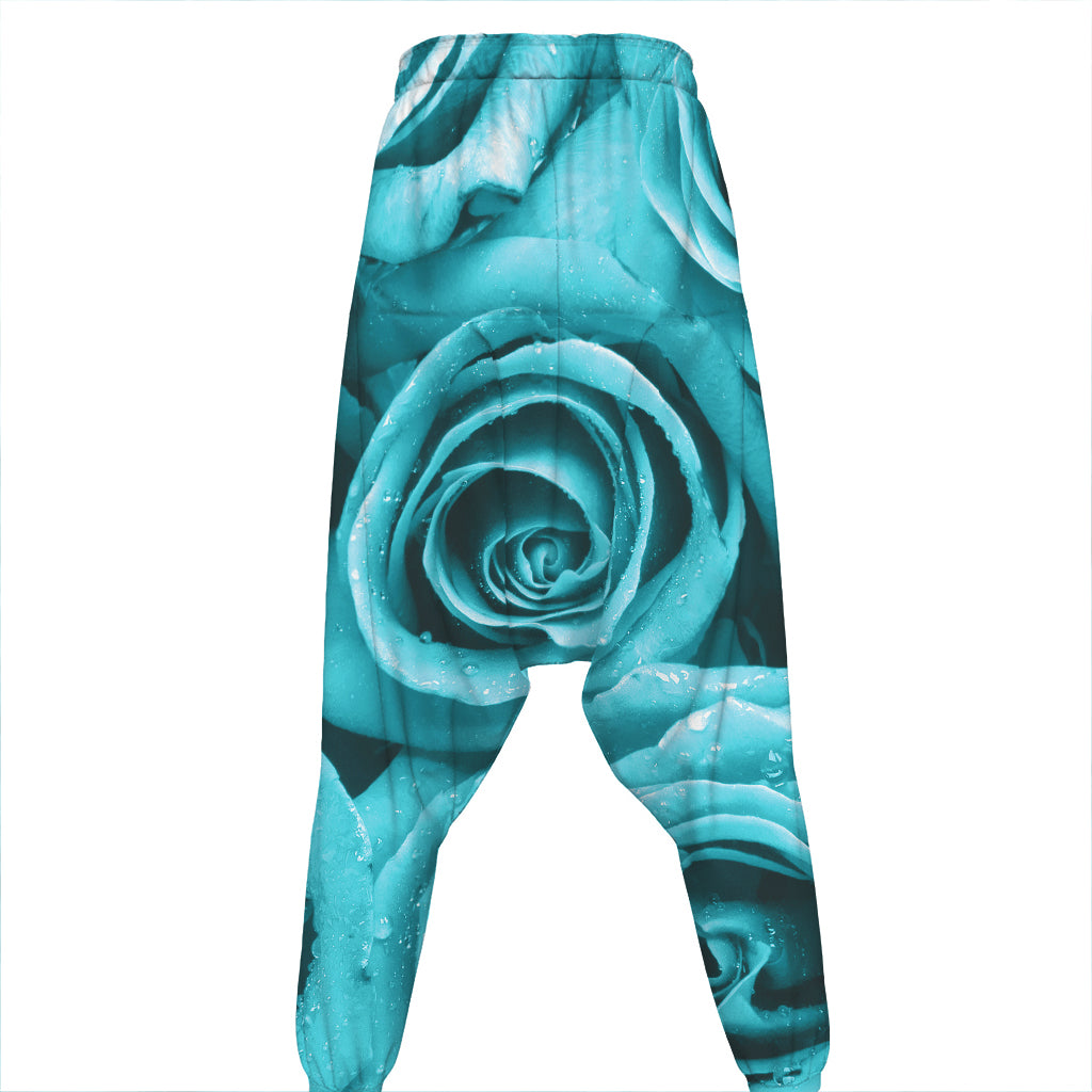Turquoise Rose Flower Print Hammer Pants