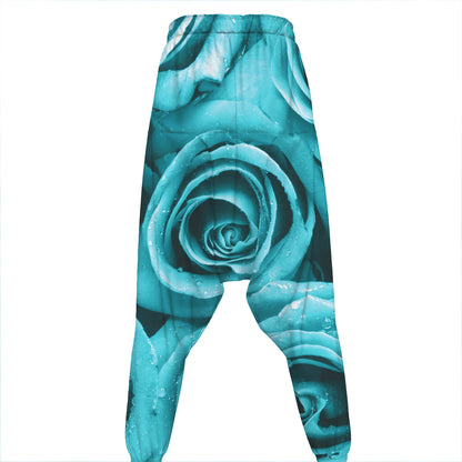 Turquoise Rose Flower Print Hammer Pants