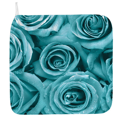 Turquoise Rose Flower Print Hand Towel