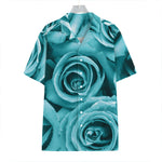 Turquoise Rose Flower Print Hawaiian Shirt