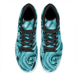 Turquoise Rose Flower Print High Top Leather Sneakers