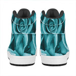 Turquoise Rose Flower Print High Top Leather Sneakers