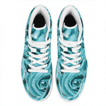 Turquoise Rose Flower Print High Top Leather Sneakers