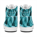 Turquoise Rose Flower Print High Top Leather Sneakers