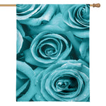 Turquoise Rose Flower Print House Flag