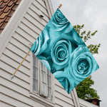 Turquoise Rose Flower Print House Flag