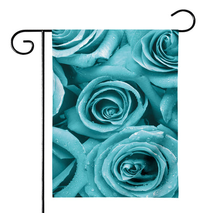 Turquoise Rose Flower Print House Flag