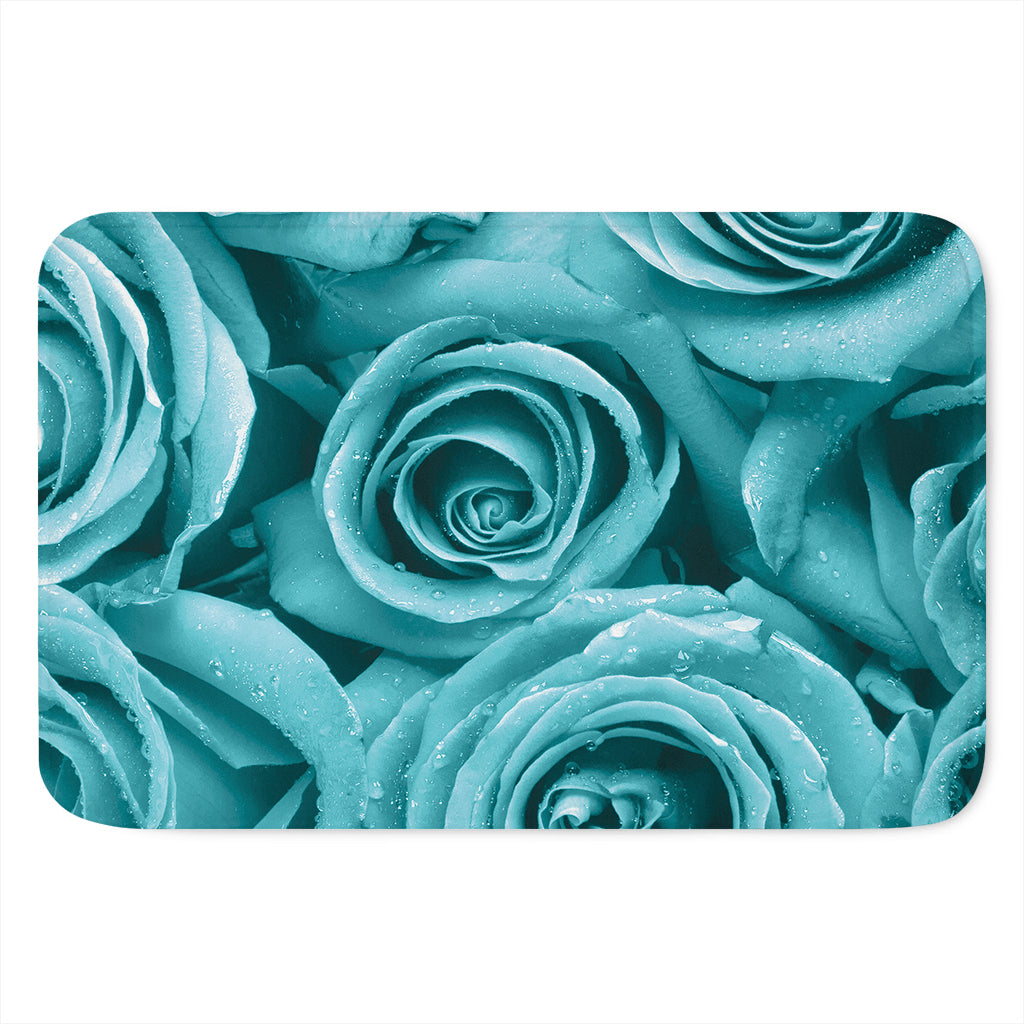 Turquoise Rose Flower Print Indoor Door Mat