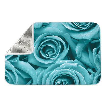 Turquoise Rose Flower Print Indoor Door Mat
