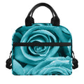 Turquoise Rose Flower Print Insulated Lunch Bag
