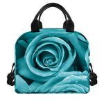 Turquoise Rose Flower Print Insulated Lunch Bag