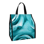 Turquoise Rose Flower Print Insulated Lunch Tote