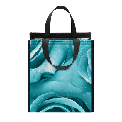 Turquoise Rose Flower Print Insulated Lunch Tote