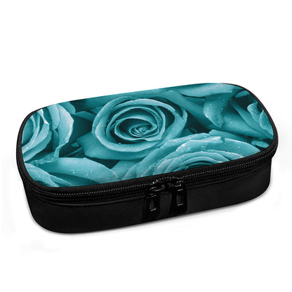 Turquoise Rose Flower Print Insulin Cooler Travel Case