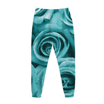 Turquoise Rose Flower Print Jogger Pants
