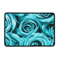 Turquoise Rose Flower Print Kitchen Mat