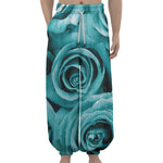 Turquoise Rose Flower Print Lantern Pants