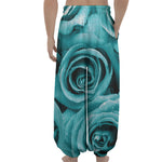 Turquoise Rose Flower Print Lantern Pants