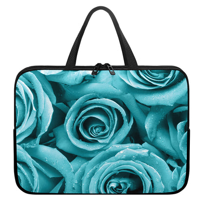 Turquoise Rose Flower Print Laptop Sleeve With Handle