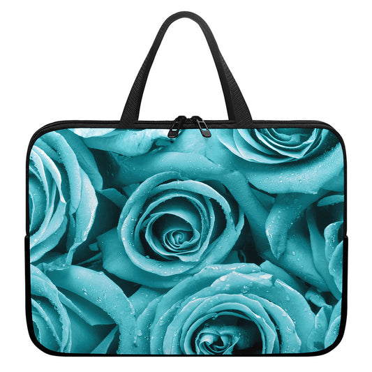 Turquoise Rose Flower Print Laptop Sleeve With Handle