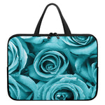Turquoise Rose Flower Print Laptop Sleeve With Handle
