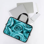 Turquoise Rose Flower Print Laptop Sleeve With Handle