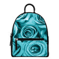 Turquoise Rose Flower Print Leather Backpack