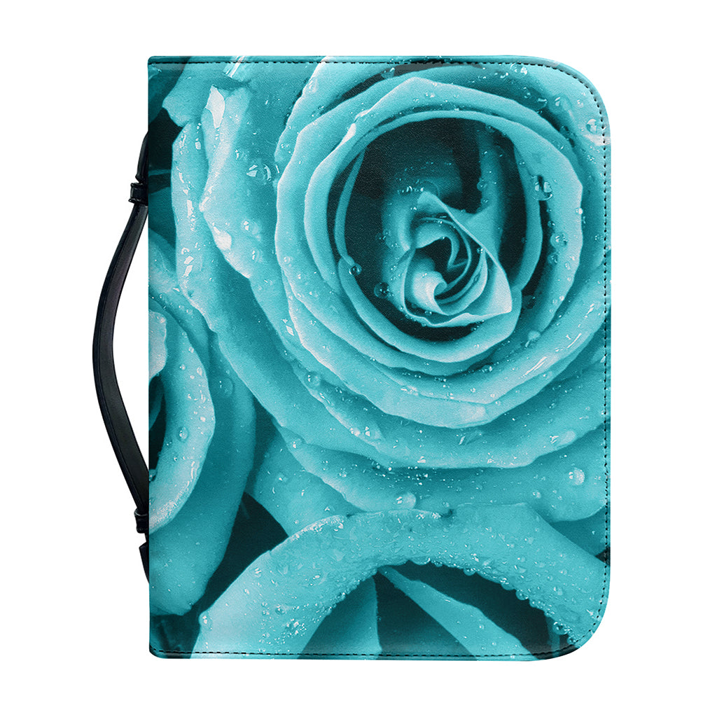 Turquoise Rose Flower Print Leather Bible Cover