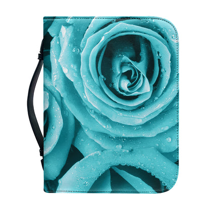 Turquoise Rose Flower Print Leather Bible Cover