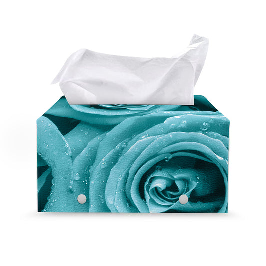 Turquoise Rose Flower Print Leather Tissue Box Cover