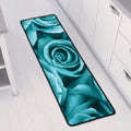 Turquoise Rose Flower Print Long Kitchen Mat